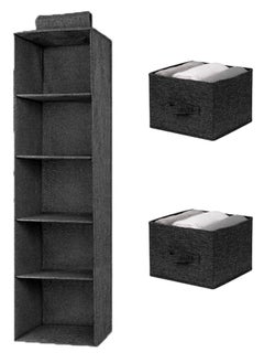 XiuWoo Foldable 5-Tier Hanging Closet Organizer and Underwear Sock Shoes Storage Rack with 2 Removable Drawer Organizer  - Image 1