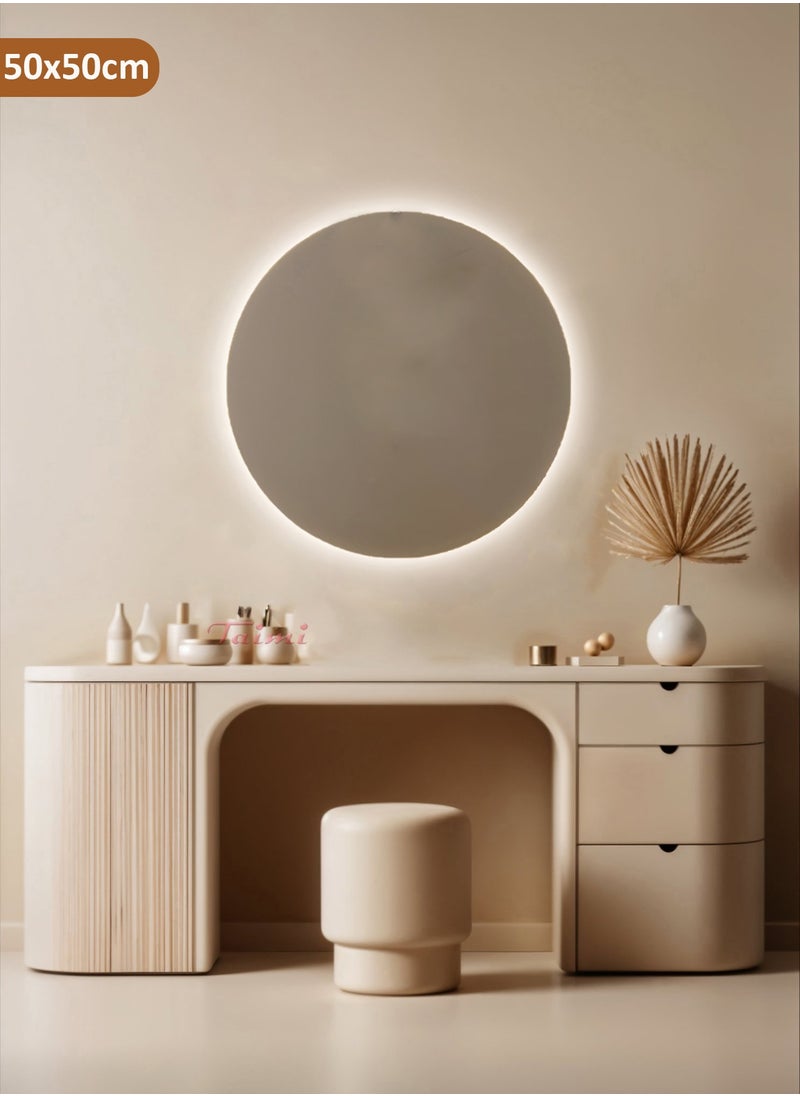 Furniture Factory Round Makeup Mirror, 50 x 50 cm LED Lighted Vanity Mirror for the Perfect Makeup Experience and a Modern Decorative Touch  - Image 1