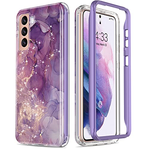 ESDOT for Samsung Galaxy S21 Case,Military Grade Passing 21ft Drop Test,Rugged Cover with Fashionable Designs for Women Girls,Shockproof Protective Phone Case for Galaxy S21 6.2" Glitter Purple Marble - Image 1