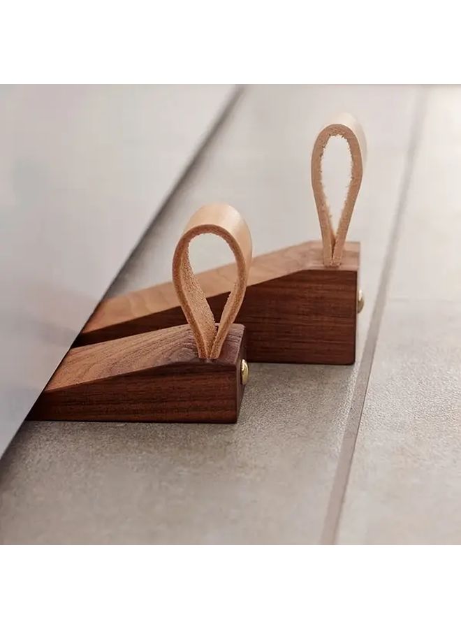 Heavy Duty Solid Wood Door Stopper Walnut Floor Wedge For Sliding Glass Doors - Image 3