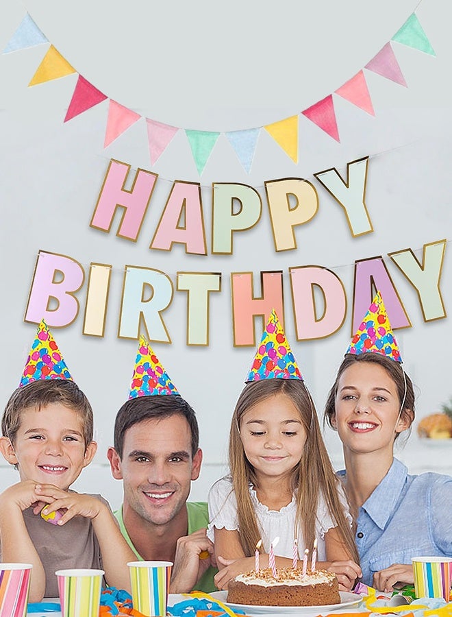 3 قطع مجموعة ديكور حفلة عيد ميلاد بألوان الباستيل ماكارون لافتة عيد ميلاد سعيد وأعلام مثلثة ملونة ديكور معلق نابض بالحياة للأطفال والكبار للاحتفالات في المنزل وفي الهواء الطلق لعيد الفطر ولحفلات أعياد الميلاد - Image 2