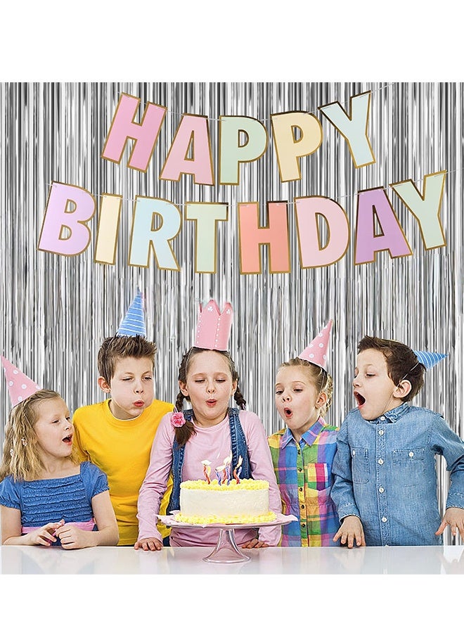 3 قطع مجموعة ديكور حفلة عيد ميلاد بألوان الباستيل ماكارون لافتة عيد ميلاد سعيد وأعلام مثلثة ملونة ديكور معلق نابض بالحياة للأطفال والكبار للاحتفالات في المنزل وفي الهواء الطلق لعيد الفطر ولحفلات أعياد الميلاد - Image 3