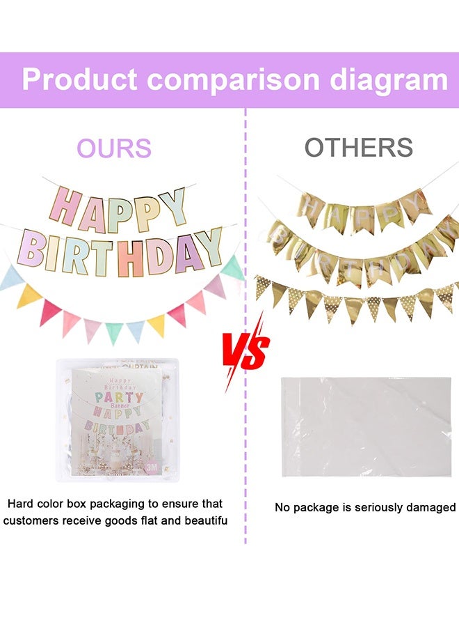 3 قطع مجموعة ديكور حفلة عيد ميلاد بألوان الباستيل ماكارون لافتة عيد ميلاد سعيد وأعلام مثلثة ملونة ديكور معلق نابض بالحياة للأطفال والكبار للاحتفالات في المنزل وفي الهواء الطلق لعيد الفطر ولحفلات أعياد الميلاد - Image 5