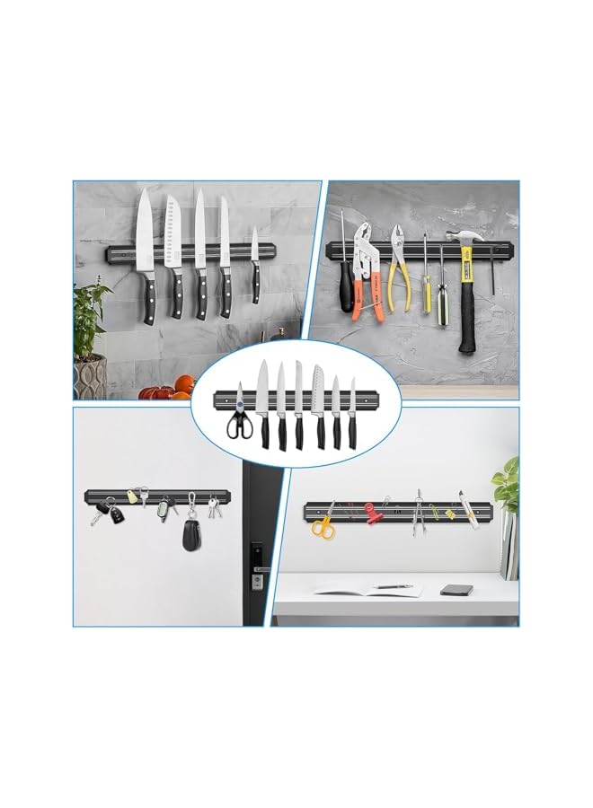S-TOP 15 Inch Magnetic Knife Holder Set of 2, Black Powerful Magnetic Knife Strip for Wall Mount, Space-Saving Magnetic Knife Rack with Screws for Kitchen Tools Utensils,Assorted Color - Image 3