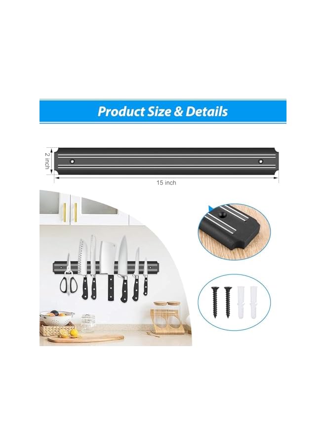 S-TOP 15 Inch Magnetic Knife Holder Set of 2, Black Powerful Magnetic Knife Strip for Wall Mount, Space-Saving Magnetic Knife Rack with Screws for Kitchen Tools Utensils,Assorted Color - Image 2