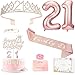 Awfrky 21st Birthday Gifts Decorations for Her Including 21st Cake Toppers Birthday Queen Sash with Pearl Pin Sweet Rhinestone Tiara Crown Number Candles and Balloons Set Rose Gold - Image 3