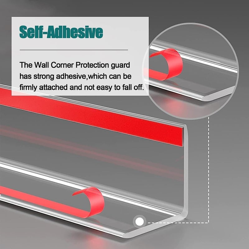 wall corner protector,corner guards, L Shape Wall Corner Guards Corner Shield, Furniture Bumper Decor Cover Clear Corner Guard Plastic Self-Adhesive Corner Trim Strip, Clear Corner Protectors with Tap - Image 2