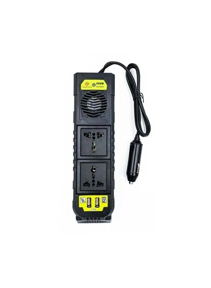 NEEHOON Power Inverter 200W  DC 12V to AC 220V Adapter, Dual Universal AC Outlets & Dual USB Fast Charging Ports with Smart Chip, Cooling Fan & ABS Flame Retardant Shell - Black - Image 2