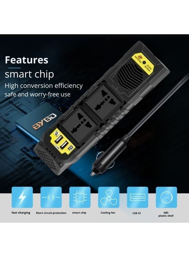 نيهون محول كهرباء سيارة 200 واط 12V إلى 220V بمنفذين AC وUSB مزدوج مع حماية ذكية للرحلات والتخييم - Image 5