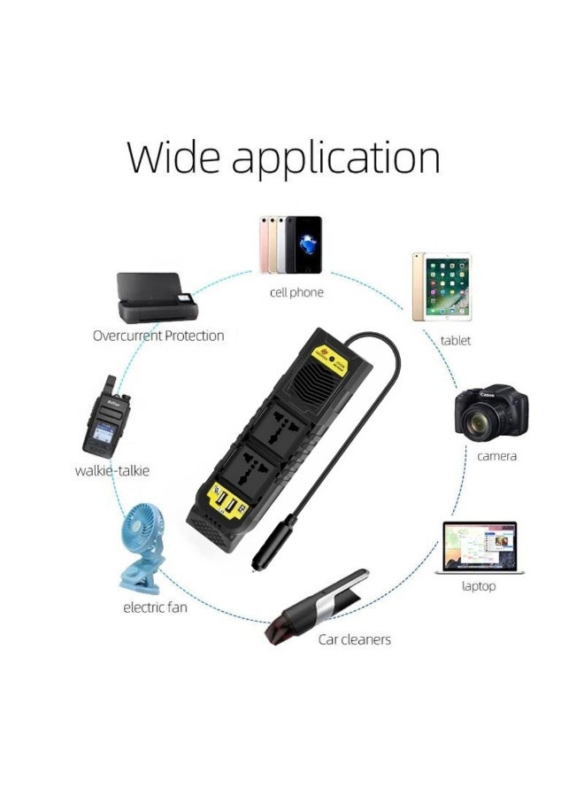 نيهون محول كهرباء سيارة 200 واط 12V إلى 220V بمنفذين AC وUSB مزدوج مع حماية ذكية للرحلات والتخييم - Image 3
