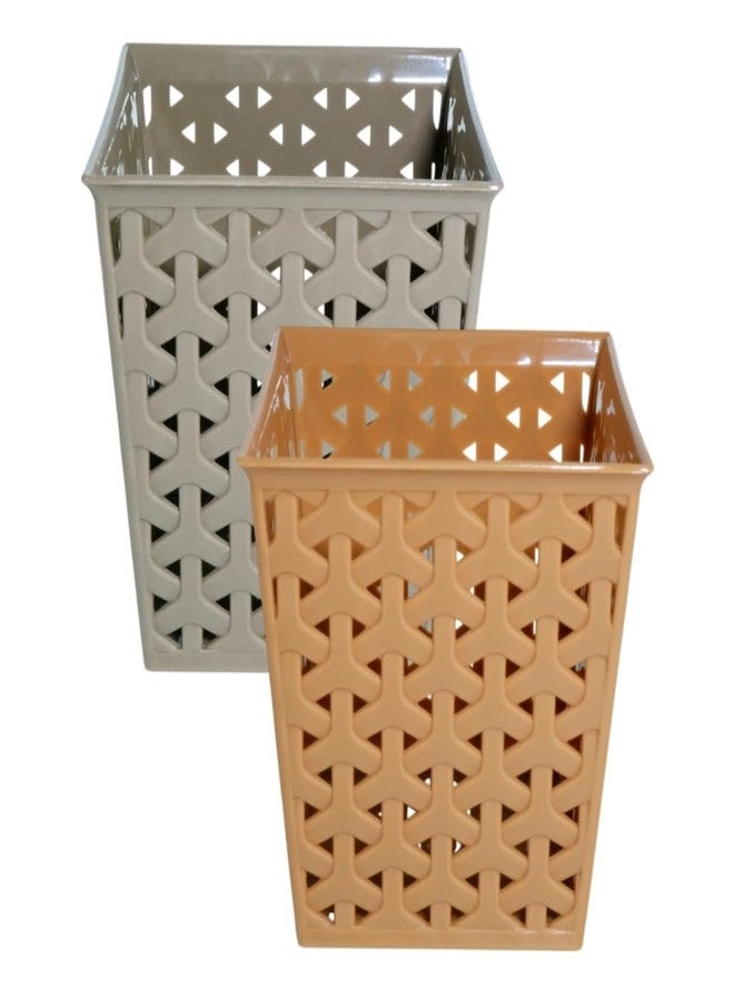 MORVI Linea Square Plastic Multipurpose Organizer For Kitchen, Bathroom, Salon, Office|Stationery,Cutlery,Pen,Makeup Brushes Holder|Hanging Toothbrush Stand |Pack Of 2 | COFFEE CAMEL - Image 1