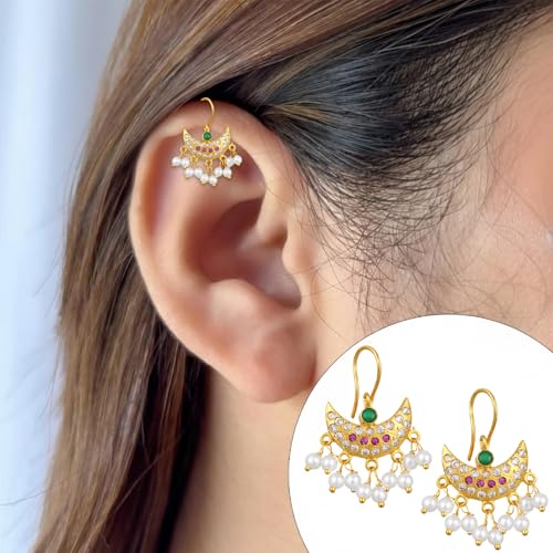 VAMA FASHIONS 18K Gold Plated Anti Tarnish Half Moon Design Maharashtrian Traditional Press on Bugadi Upper Ear Clip on Earrings for Women & Girls - Image 5
