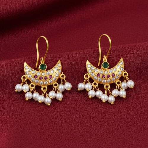 VAMA FASHIONS 18K Gold Plated Anti Tarnish Half Moon Design Maharashtrian Traditional Press on Bugadi Upper Ear Clip on Earrings for Women & Girls - Image 4