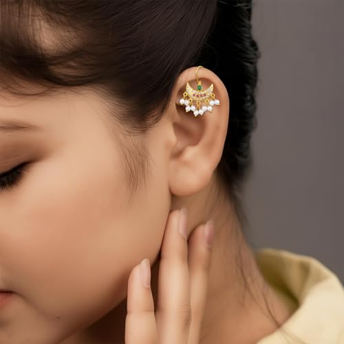 VAMA FASHIONS 18K Gold Plated Anti Tarnish Half Moon Design Maharashtrian Traditional Press on Bugadi Upper Ear Clip on Earrings for Women & Girls - Image 2
