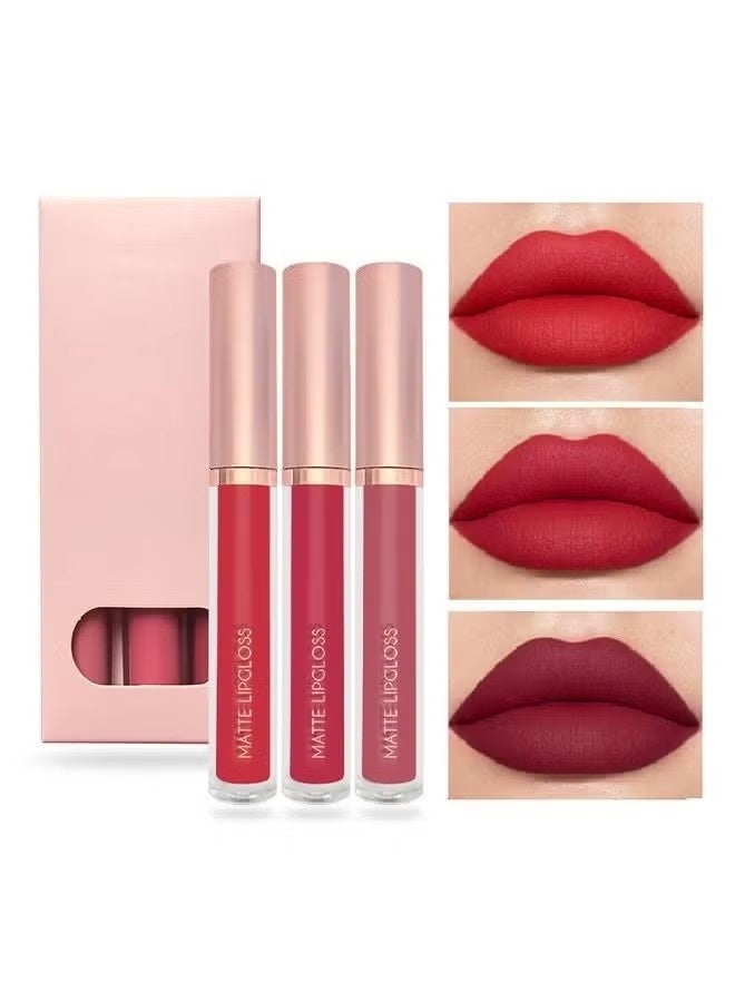 DNMBeauty 3 Colors Matte Liquid Lipstick Set Non Drying Moisturizing Formula Lip Gloss Ultra Matte Finish Waterproof Sweatproof Long Lasting Soft Smooth Matte Finish Liquid Lipstick #C
