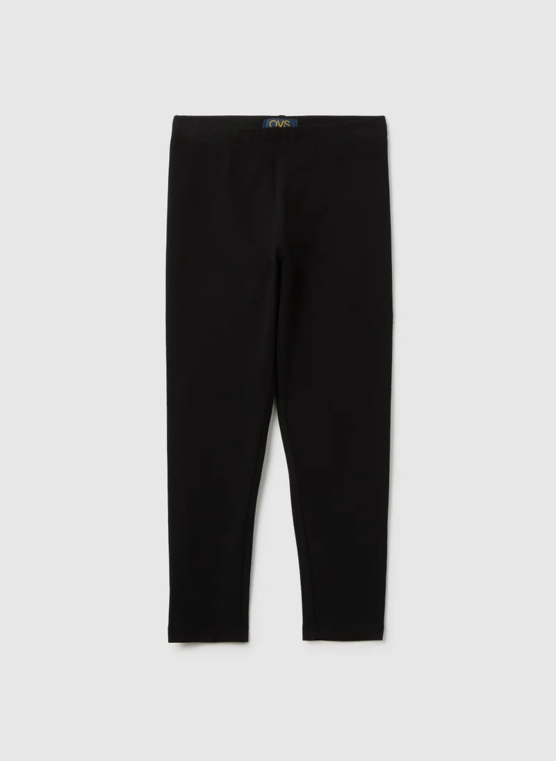 او في اس GIRLS' COTTON BLACK SKINNY STRETCH LEGGINGS
