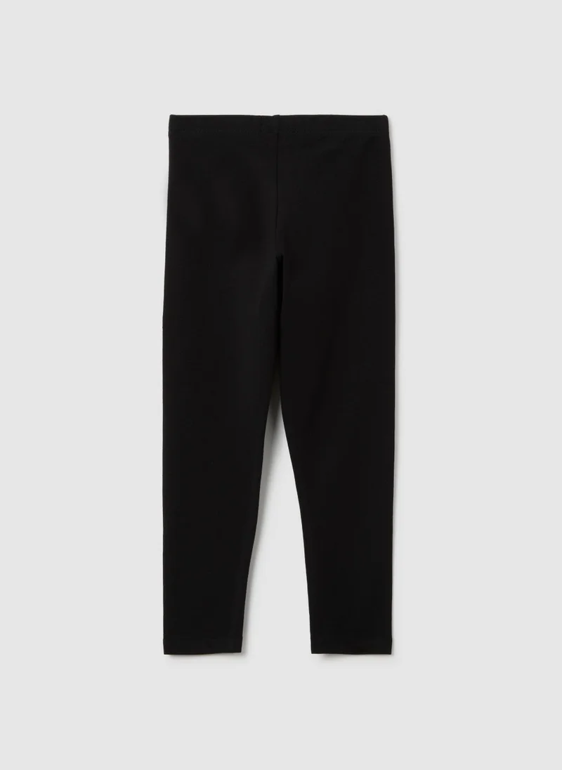 او في اس GIRLS' COTTON BLACK SKINNY STRETCH LEGGINGS