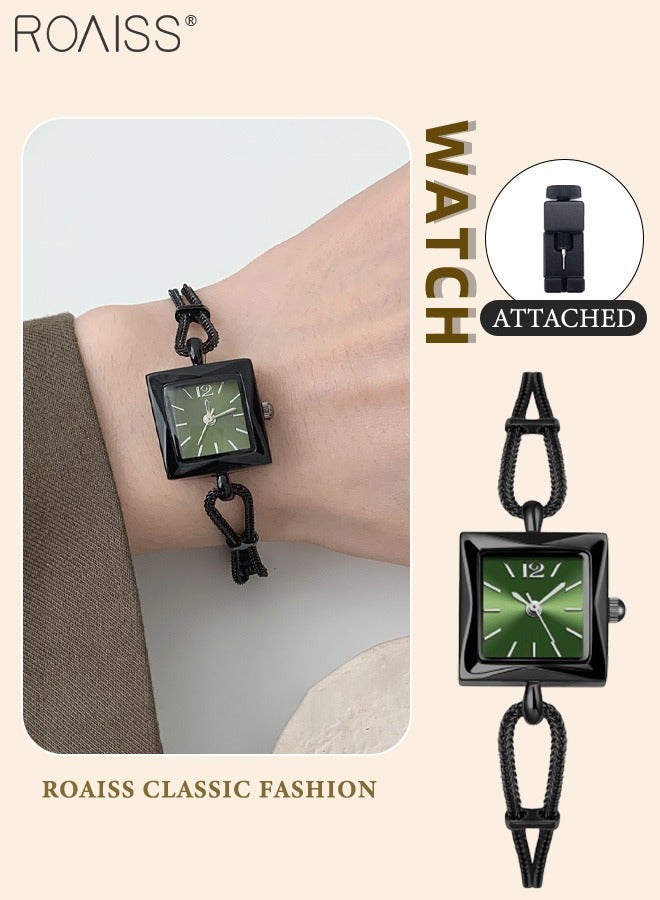 رويس ساعة كوارتز ية كلاسيكية نسائية، شاشة تناظرية، قرص مربع مع حزام سلسلة، ساعة يد فاخرة أنيقة مقاومة للماء كهدية للسيدات - Image 1