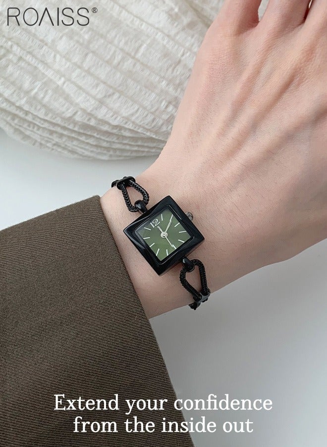 رويس ساعة كوارتز ية كلاسيكية نسائية، شاشة تناظرية، قرص مربع مع حزام سلسلة، ساعة يد فاخرة أنيقة مقاومة للماء كهدية للسيدات - Image 2