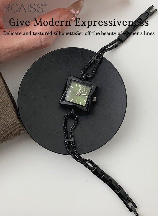 رويس ساعة كوارتز ية كلاسيكية نسائية، شاشة تناظرية، قرص مربع مع حزام سلسلة، ساعة يد فاخرة أنيقة مقاومة للماء كهدية للسيدات - Image 3