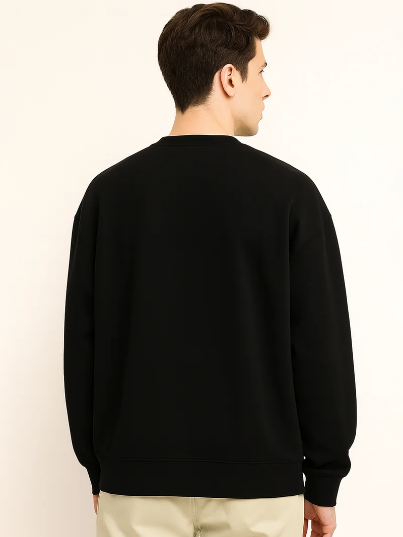Maniac  Maniac Mens Embroidery Tamil Round Neck Full Sleeve Black & White Fleece Sweatshirt for Men | Best Price UAE