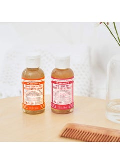 Dr. Bronner's صابون سائل قشتالة نقي (ورد 2 أونصة) مصنوع من زيوت عضوية 18 استخدامًا في 1 للوجه والجسم والشعر والغسيل والحيوانات الأليفة والأطباق مركّز نباتي وغير معدّل وراثيًا  - Image 3