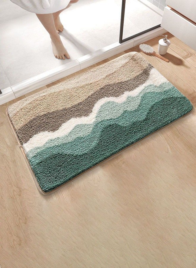 Hanayo Bath Mat Quickly Absorb Water Non-Slip Soft Plush Bathroom Mat Fast Drying Bath Rug for Bathroom Toilet Bedroom Kitchen 40x60cm(Green&Brown) - Image 2