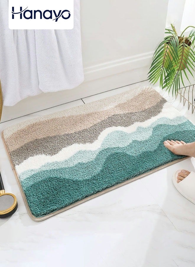 Hanayo Bath Mat Quickly Absorb Water Non-Slip Soft Plush Bathroom Mat Fast Drying Bath Rug for Bathroom Toilet Bedroom Kitchen 40x60cm(Green&Brown) - Image 1