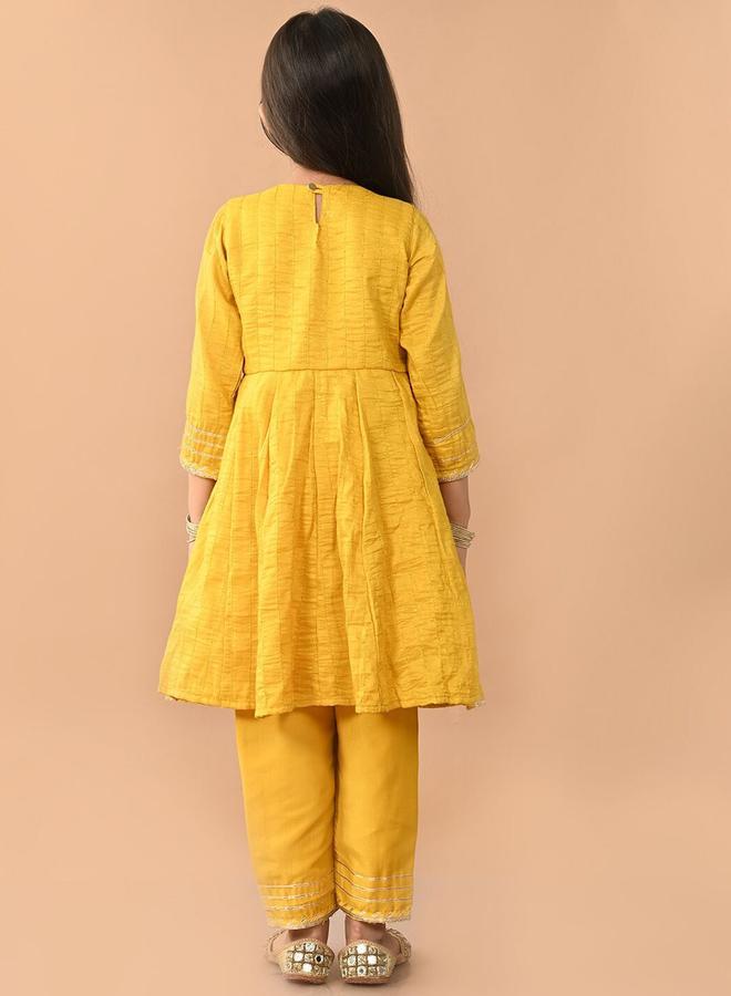 LILPICKS Yellow Kurta Set Straight Fit made from Cotton featuring Self Design design and Round Neck neckline - Perfect for Festive! - Image 3