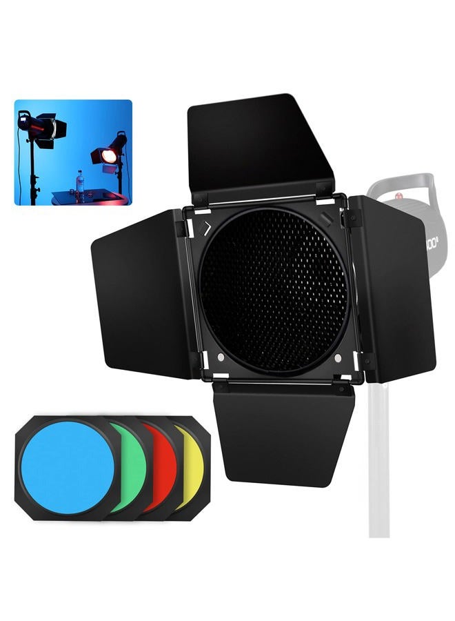 Godox BD-04 Barn Door & Honeycomb Grid &4 Color Gel Filters Compatible for Standard Reflectors Accessories kit - Image 2