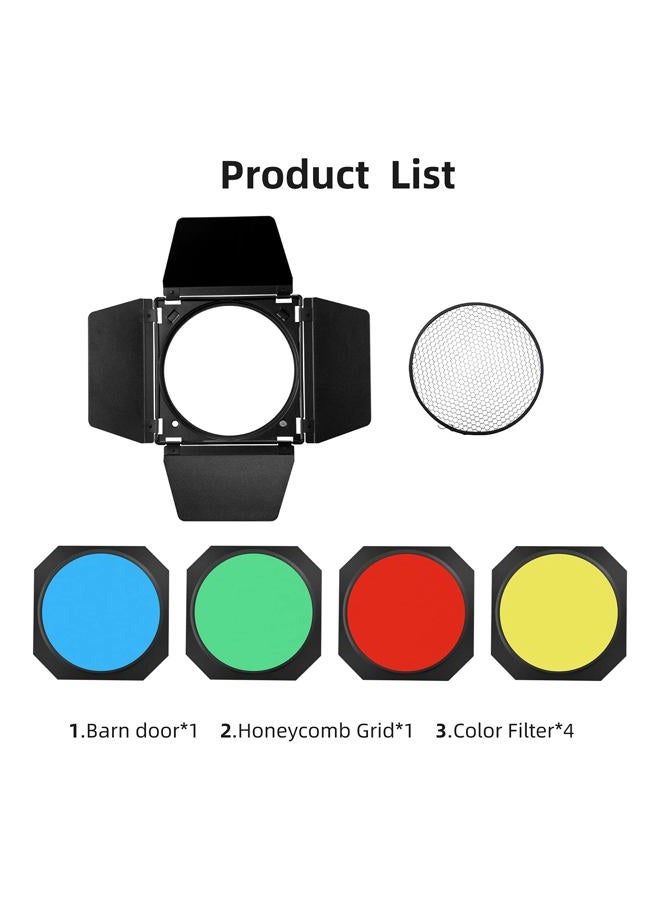 Godox BD-04 Barn Door & Honeycomb Grid &4 Color Gel Filters Compatible for Standard Reflectors Accessories kit - Image 3