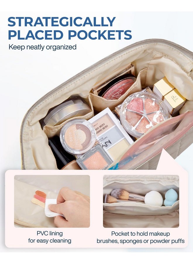 BAGSMART BAGSMART Makeup Bag Travel Toiletry Bag, Puffy Padded Make Up Bags for Women Makeup Organizer Case, Wide-open Pouch Purse Travel Essentials Toiletries Accessories Brushes, Camel  - Image 3