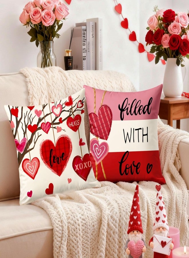 YOSICHY Valentines Decorations-Valentine Pillow Covers 18x18 Set of 4, Pink Red Hearts Be My Valentine Throw Outdoor Pillow Covers Anniversary Wedding Cushion Case for Home Sofa Couch Décor - Image 2