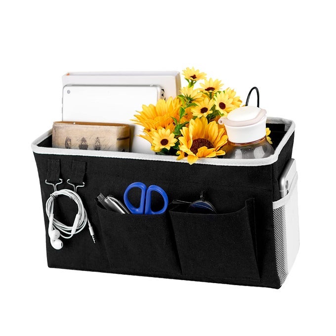 BEDSIDE CADDYBEDSIDE STORAGE BAG HANGING ORGANIZER FOR BUNK AND HOSPITAL BEDSDORM ROOMS BED RAILSCAN BE PLACED GLASSESBOOKSMOBILE PHONESKEYS BLACK