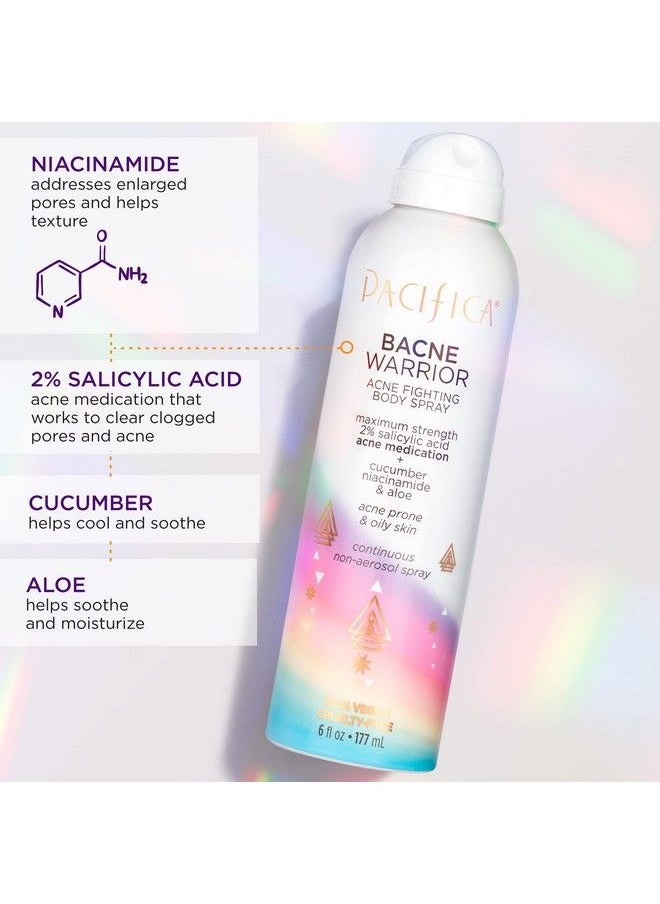 Pacifica - Beauty Bacne Warrior Acne Fighting Body Spray For Body And Back 2% Salicylic Acid Niacinamide Cucumber & Aloe Sensitive Skin Approved 100% Vegan And Cruelty Free Clear 6 Fl Oz - Image 1