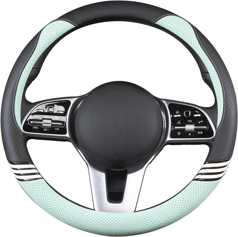 Binsheo Cute Steering Wheel Cover for Women Men Leather Universal 15 inch,Black and Green - Image 2