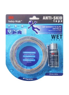 3M 3M Anti Skid Tape with Primer 10ml, Heavy Duty Transparent Adhesive Tape for Bathrooms, Kitchen, Bathtubs, Prevent Slip & Falls, Easy to Apply, Long Lasting, Skid Resistant (2.5cmx3.6m, Wet Areas)  - Image 1