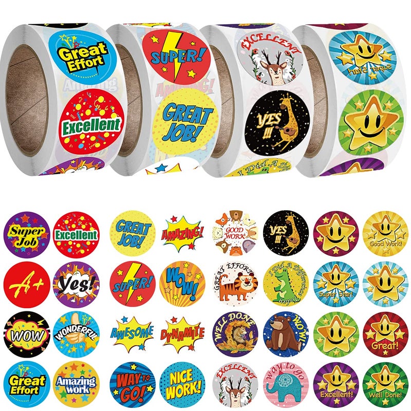 2000 Pieces 1 Inch Reward Stickers for Teachers Motivational for ChildrenSelfAdhesive Labels Fun Motivational Stickers for Student4 Rolls 32 Styles Labels