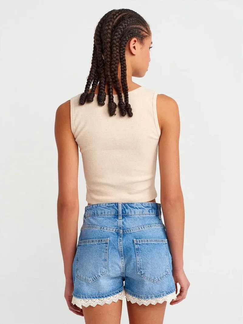ديلفين Dilvin Women's Ribbed Crop Button-front Cami Blouse