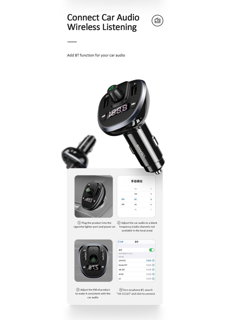 أوسامس شاحن سيارة C21 مزدوج USB 3.4A شاشة رقمية لاسلكي FM للسيارة - Image 3