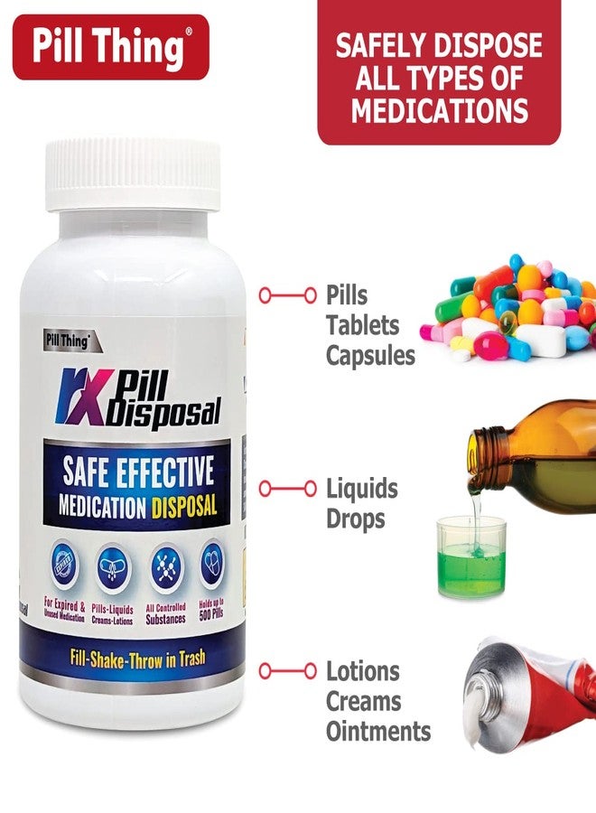 PILL THING RX Pill Disposal, Safe Effective Solution to Destroy Prescription Medication Drug Medicines, Large 40% More Capacity (2 Pack, RXPD - Image 2