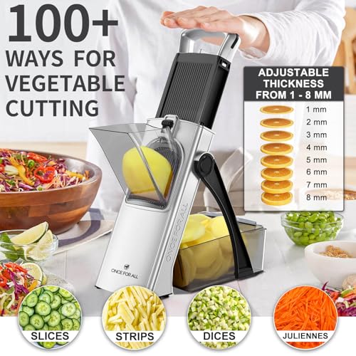 ONCE FOR ALL Upgrade Safe Mandoline Slicer Plus, Biger Size, Adjustable Vegetable Food Chopper Potato Fries Cutter, Detachable Blade, Kitchen Chopping Artifact, Gift (Black) - Image 3