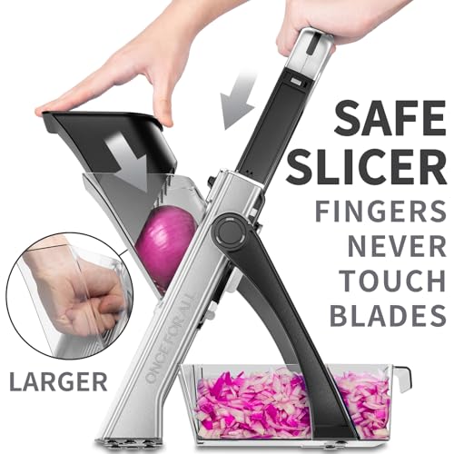 ONCE FOR ALL Upgrade Safe Mandoline Slicer Plus, Biger Size, Adjustable Vegetable Food Chopper Potato Fries Cutter, Detachable Blade, Kitchen Chopping Artifact, Gift (Black) - Image 2