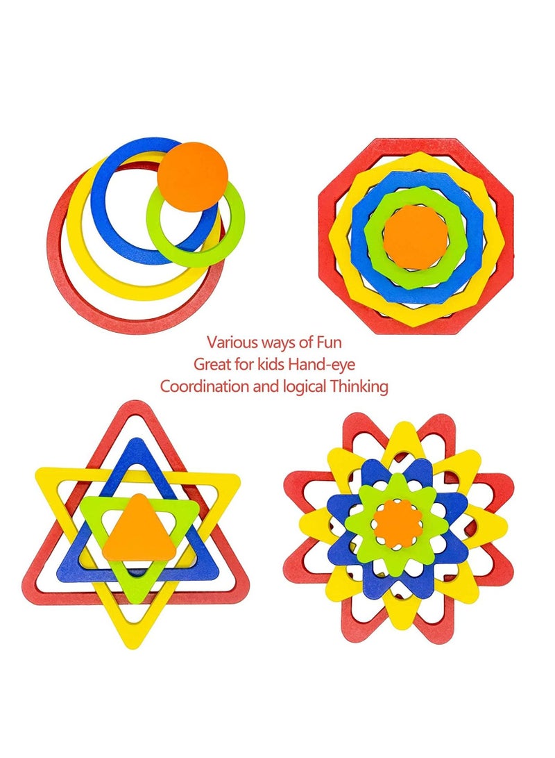 Set of 4 Rainbow Wooden Shape Jigsaw Puzzles - Color Shape Sorting Stacking Matching Montessori Toys Birthday for Toddlers Kindergarten Preschool Kids  - Image 4