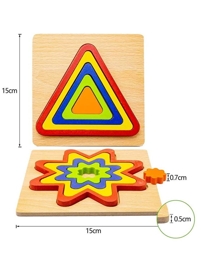 Set of 4 Rainbow Wooden Shape Jigsaw Puzzles - Color Shape Sorting Stacking Matching Montessori Toys Birthday for Toddlers Kindergarten Preschool Kids  - Image 5