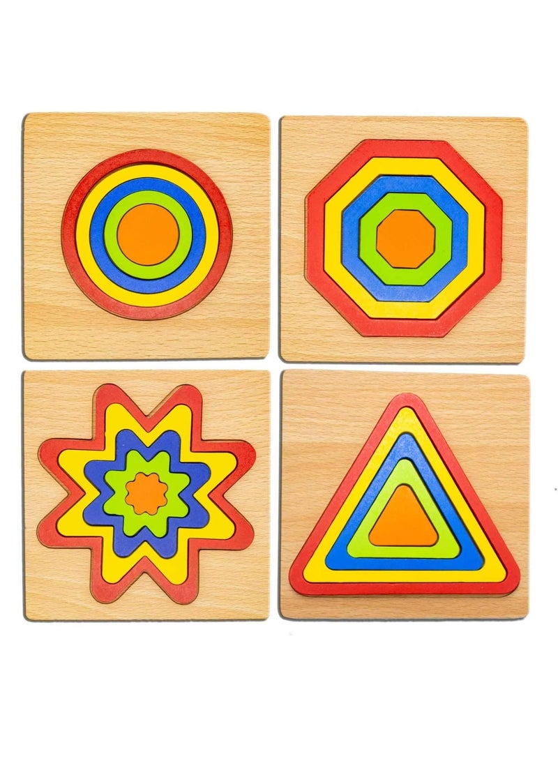 Set of 4 Rainbow Wooden Shape Jigsaw Puzzles - Color Shape Sorting Stacking Matching Montessori Toys Birthday for Toddlers Kindergarten Preschool Kids  - Image 2