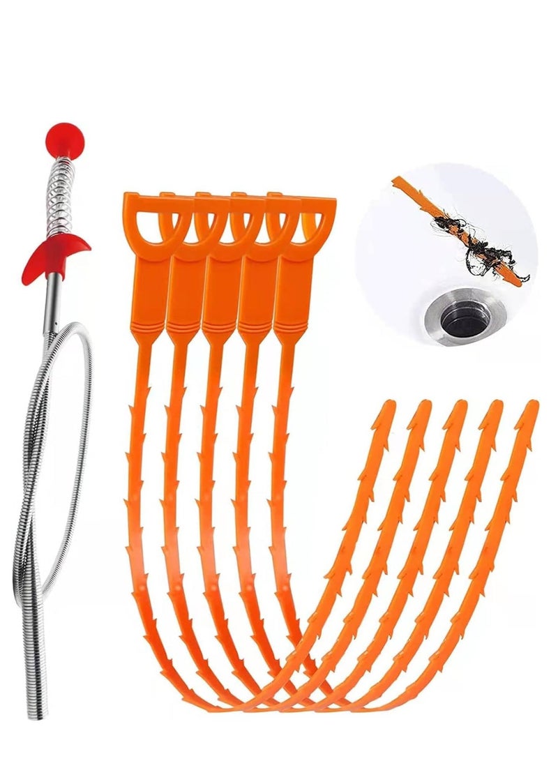 6-Pack Drain Clog Remover Tool - Flexible Snake Clog Remover for Sink, Shower, and Tub Drains, Hair Clog Cleaner, Tube Drain Cleaning Tool for Home Use - Image 1