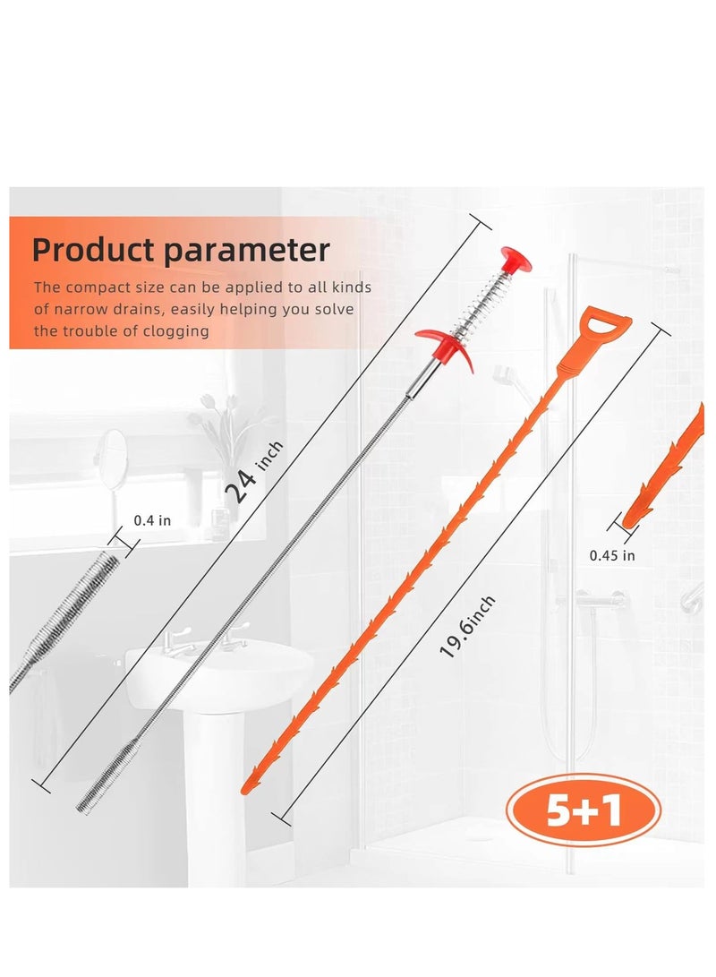 6-Pack Drain Clog Remover Tool - Flexible Snake Clog Remover for Sink, Shower, and Tub Drains, Hair Clog Cleaner, Tube Drain Cleaning Tool for Home Use - Image 2