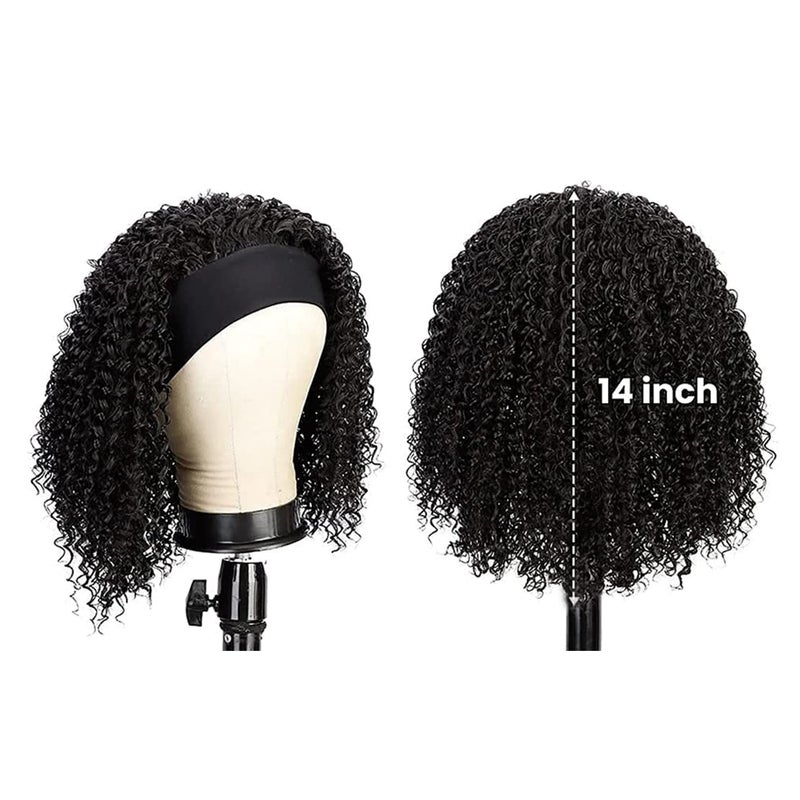 Rebasar Deep Wave Headband Wig Human Hair 14 Inch Curly Headband Wigs for Black Women Human Hair Glueless None Lace Front Wig Brazilian Virgin Hair Wear and Go Wigs 150% Density Natural Black Color - Image 3