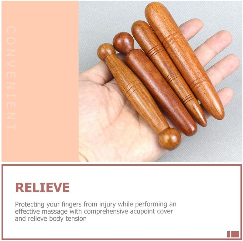HEALLILY هيليلي 3 قطع عصا تدليك القدم من الخشب الطبيعي قلم ضغط للأقدام لأغراض الانعكاس أداة تدليك مريحة للاستخدام المنزلي - Image 4